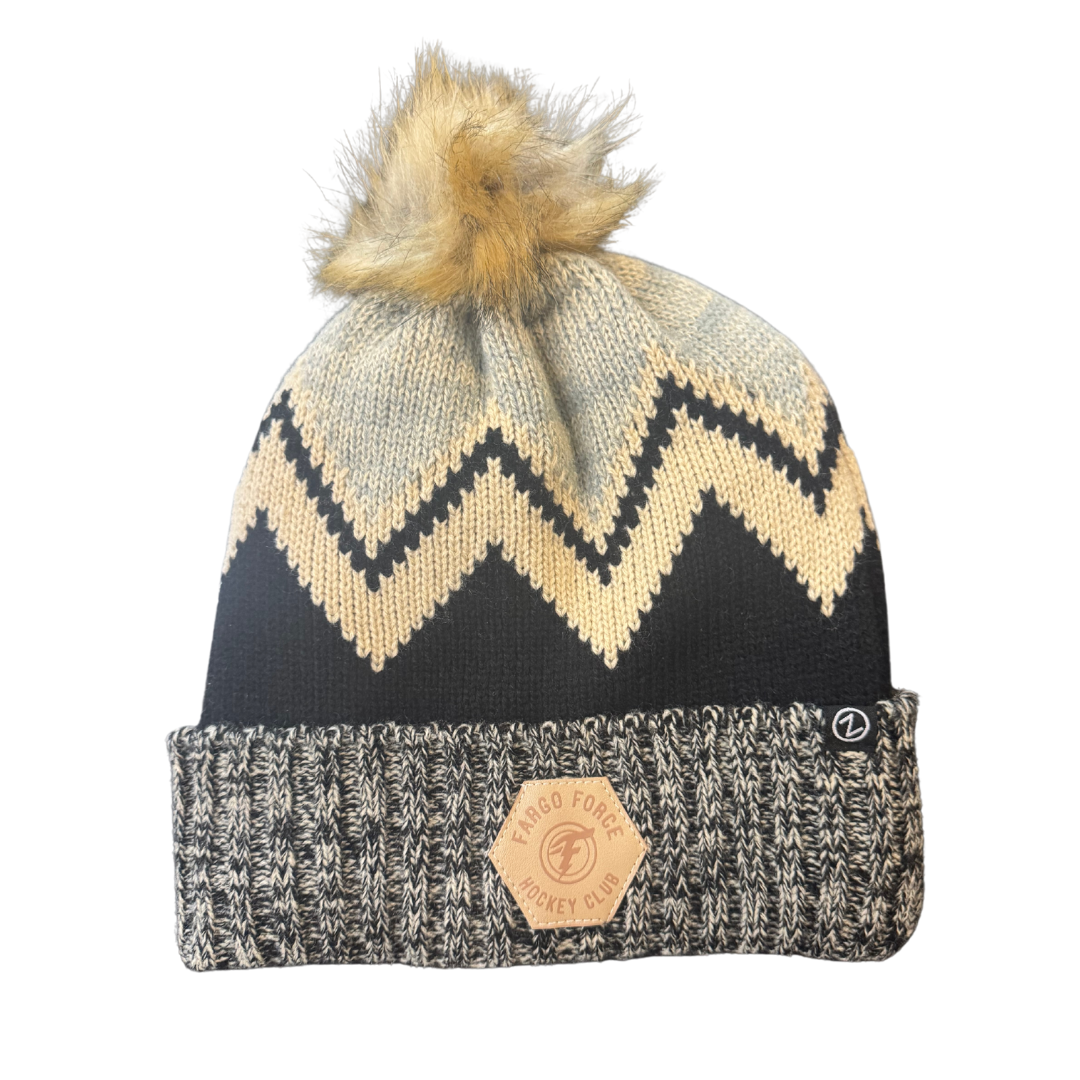 Zephyr Minx Knit Leather Patch Pom Beanie