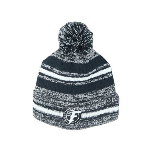 Zephyr Titanium Knit Heathered Stripe Pom Beanie