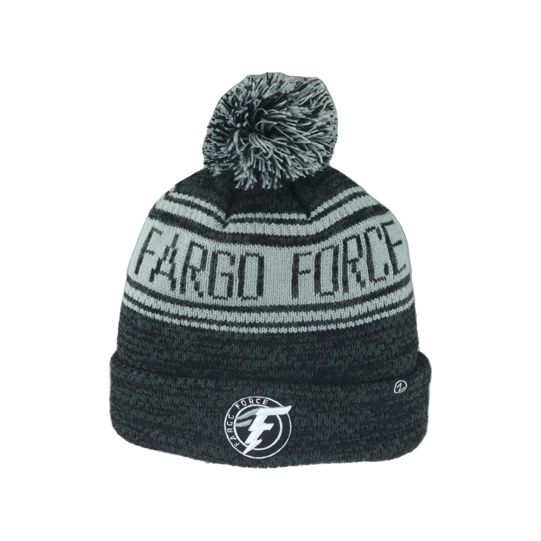 Zephyr Snag Knit Gray Strip Pom Beanie