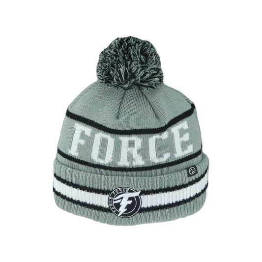 Zephyr Freestyle Knit Gray Striped Pom Beanie