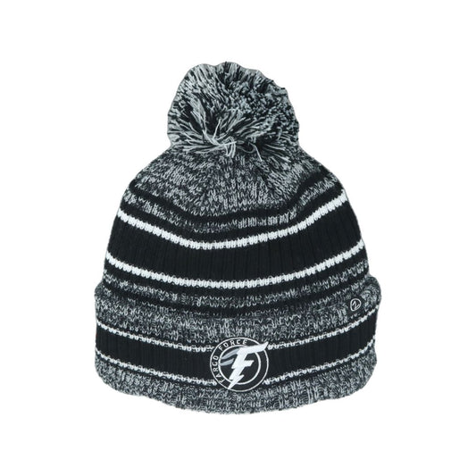 Zephyr Venture Knit Gray Strip Pom Beanie