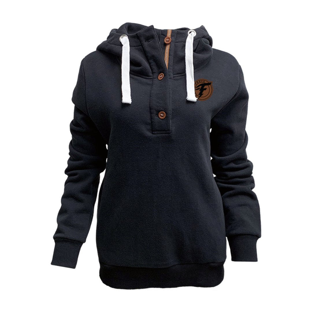 Leather Patch Ladies Button Hoodie